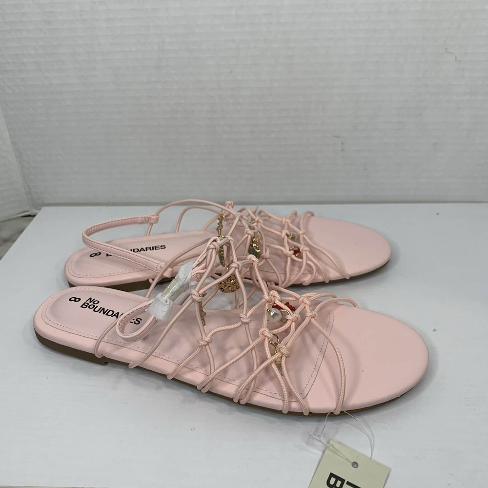 No Boundaries Pink Women's Strappy Sandals Straps Charm Slip-On Casual Size 8